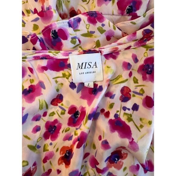 MISA Los Angeles Floral Watercolor Wrap Mini Dress Size Large - Picture 4 of 5